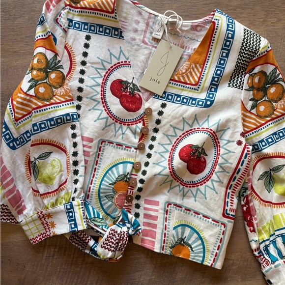 Joie Tops - Joie Multi-Color Fruit Print Tie-Front Top